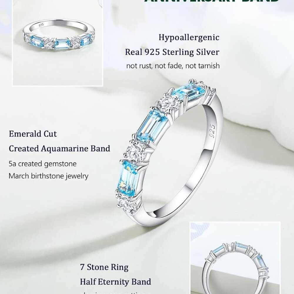 3mm Aquamarine Eternity Ring - Stackable Birthsto… - image 5